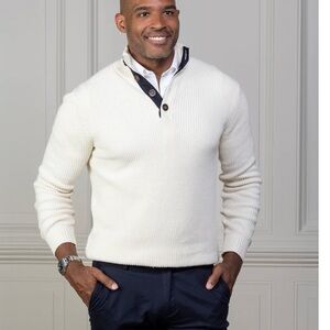 NEW Collars & Co Cream Kennebunkport Cotton Four Button Sweater XL